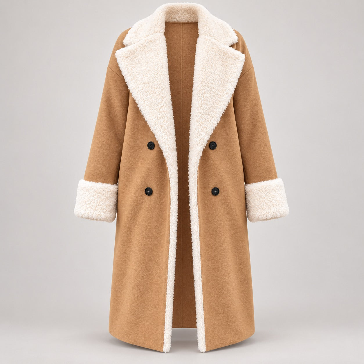 Double-Breasted Coat with Teddy Collar – Women – studio